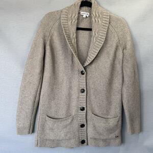 Lacoste Shawl Collar Cardigan Womens M FR 38 Beige Wool Cashmere Rabbit Blend